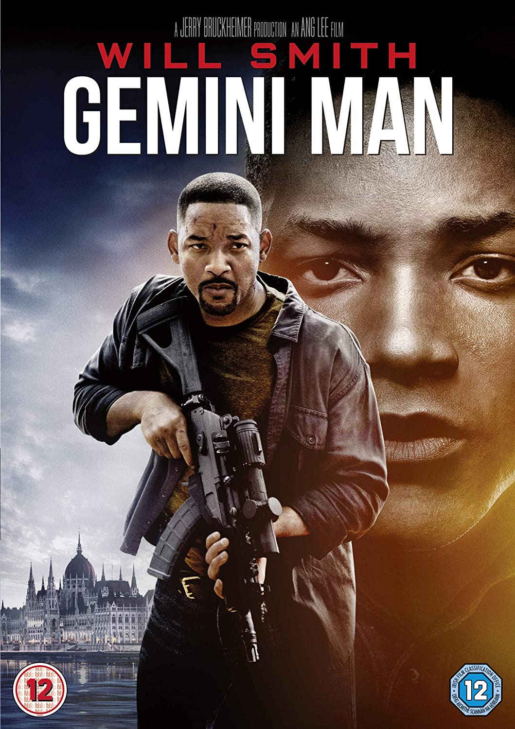 DVD cover for "Gemini Man" featuring Will Smith holding a gun with a cityscape.