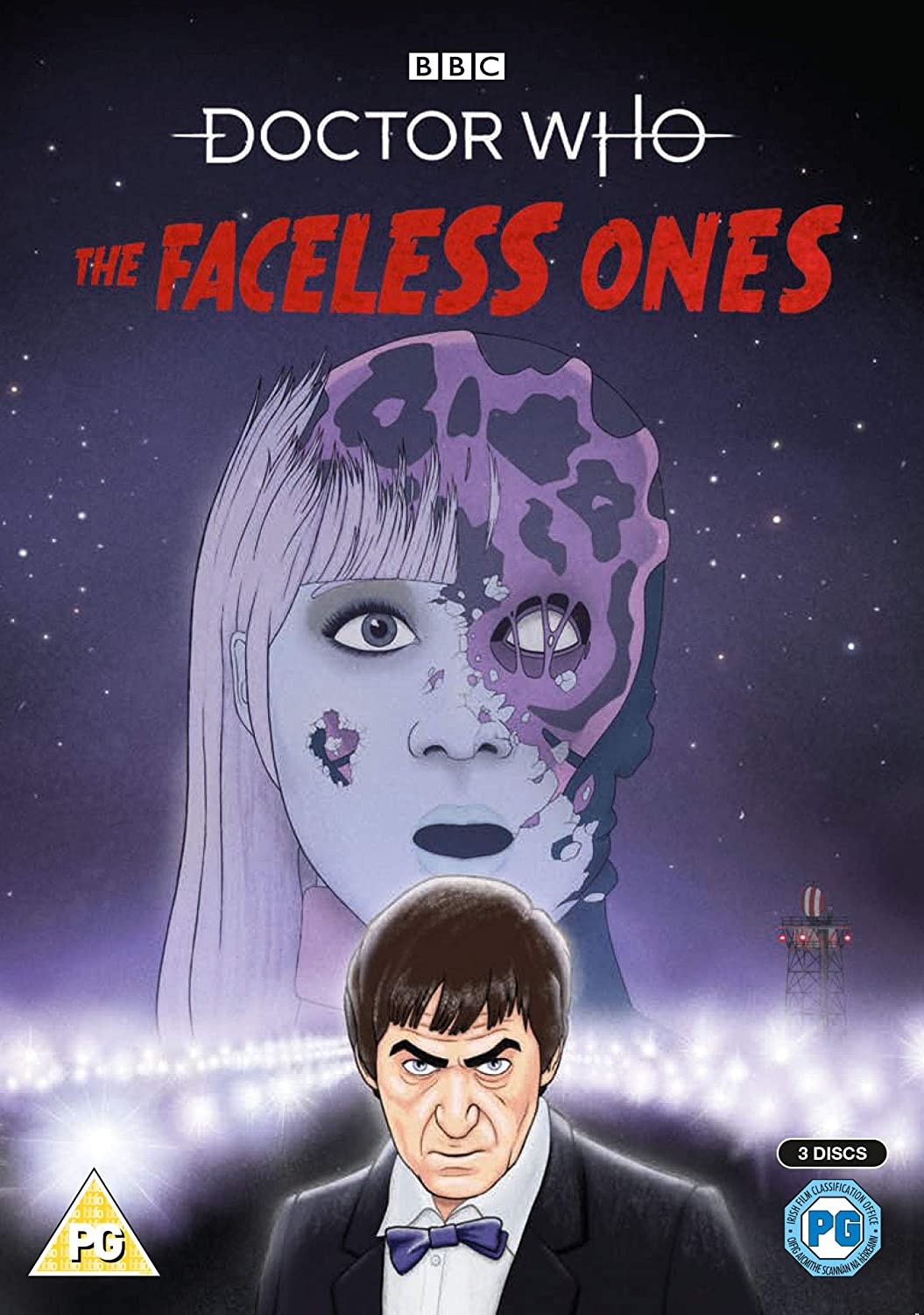 "Doctor Who: The Faceless Ones DVD cover featuring a man and a disfigured woman."