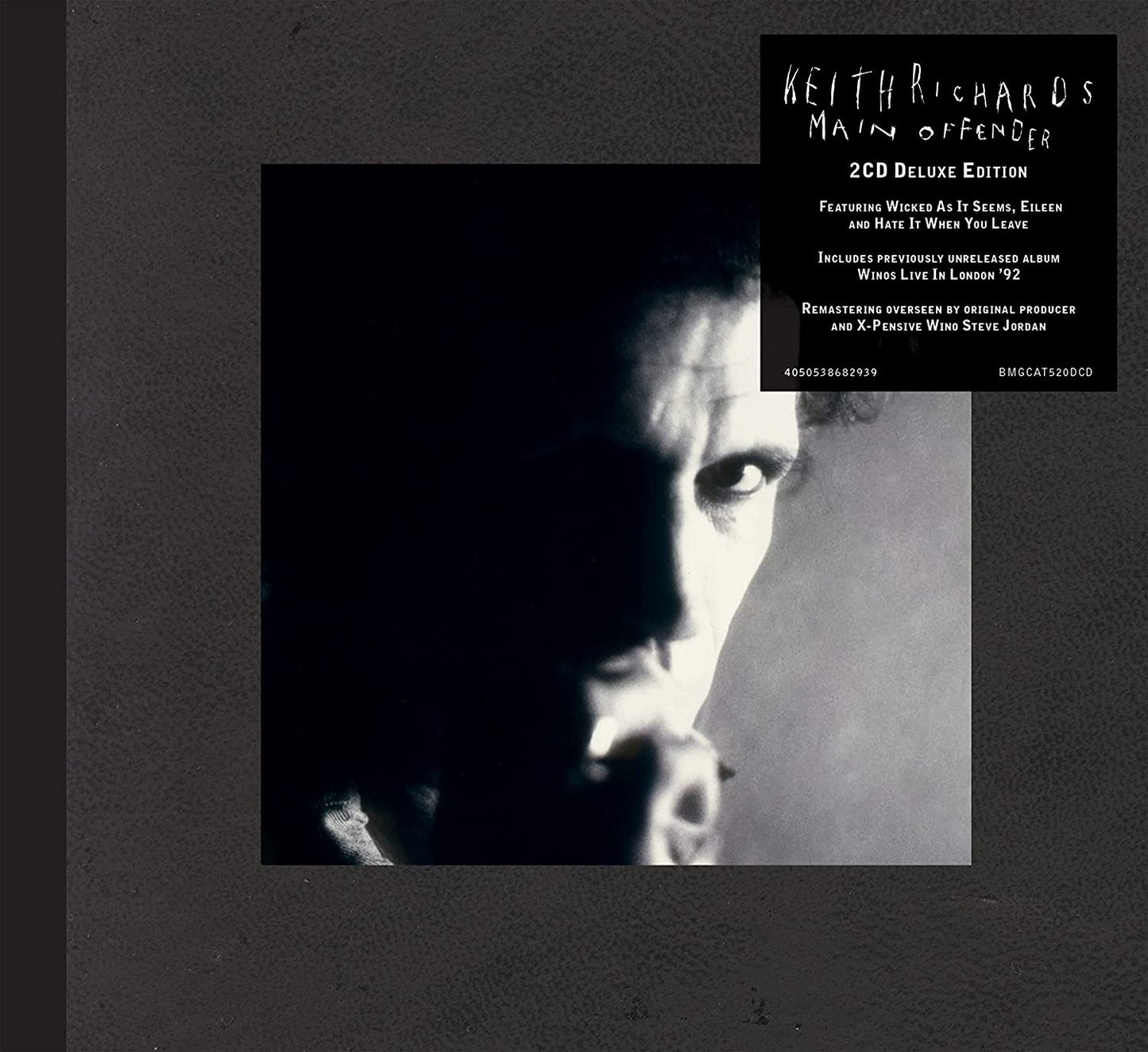 Keith Richards “Main Offender” remastered 2CD album cover with portrait.