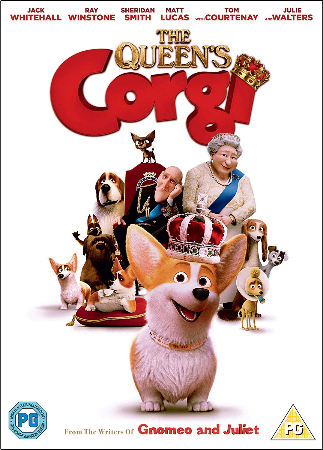 DVD cover featuring Queen Elizabeth II surrounded by various dogs, including a central corgi.
