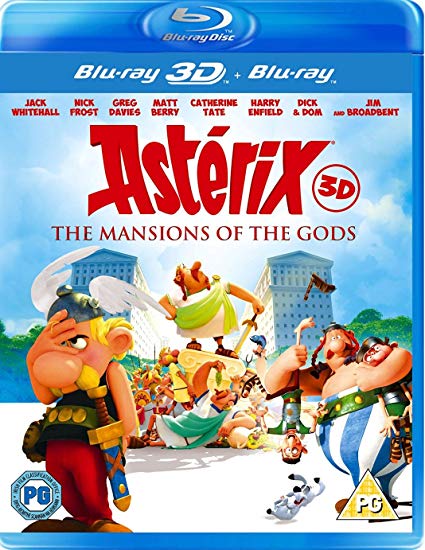 "Blu-ray case for 'Asterix: The Mansions of the Gods' featuring cartoon characters."