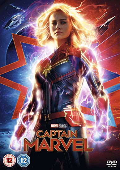 Captain Marvel DVD cover featuring a blonde woman in a superhero costume.