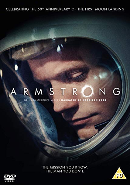 DVD cover featuring Neil Armstrong in a space helmet, with title "Armstrong" displayed.