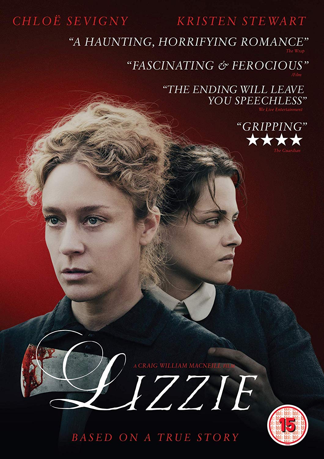 "Lizzie" DVD cover featuring two women against a red background with title and tagline.