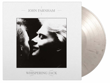 John Farnham's "Whispering Jack" vinyl record with a black and white cover.