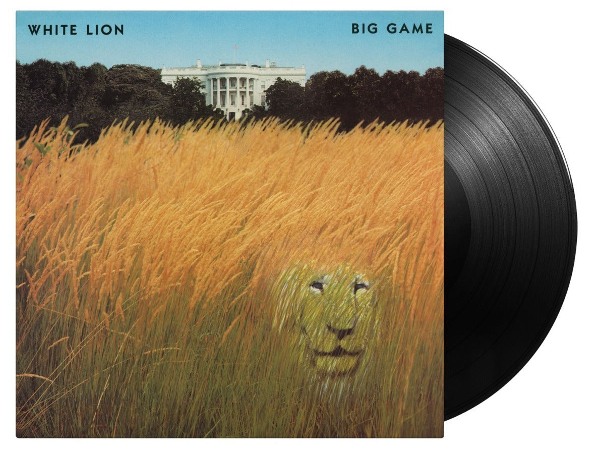 Vinyl record of White Lion’s “Big Game” album with a lion’s face in grass.