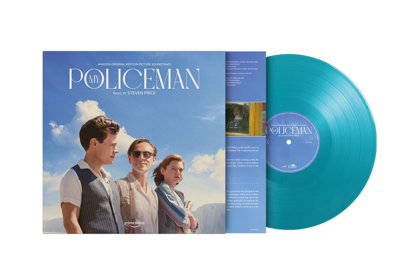 My Policeman" soundtrack vinyl record with blue-toned cover and teal disc.
