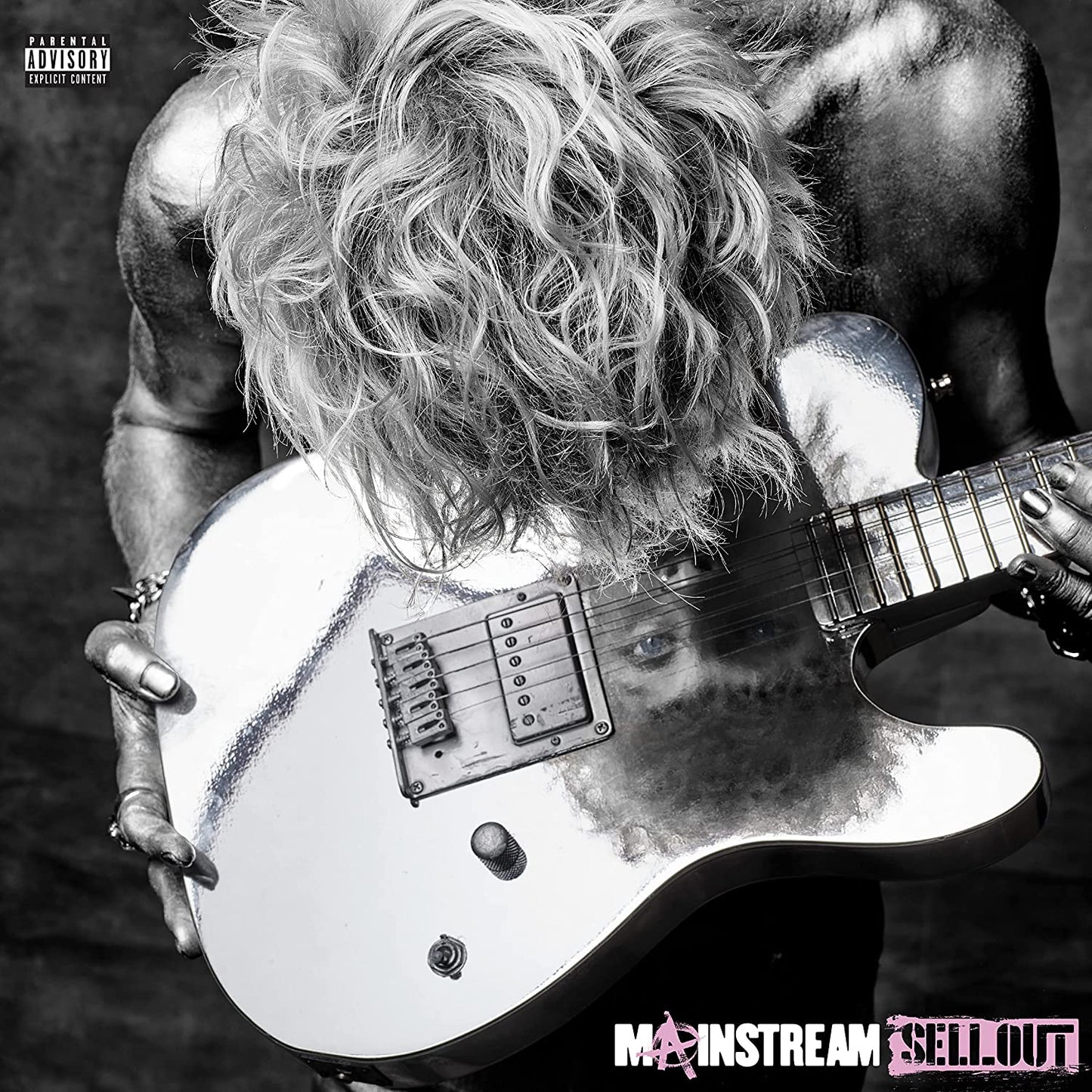 Machine Gun Kelly holds a silver electric guitar, album cover.