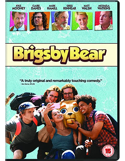 Brigsby Bear" DVD cover featuring cast photos and a bear mascot.