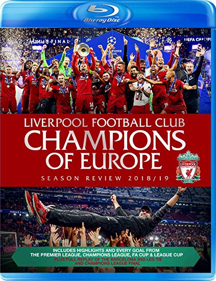 Blue-ray case with Liverpool FC team celebrating and a player being thrown in the air.