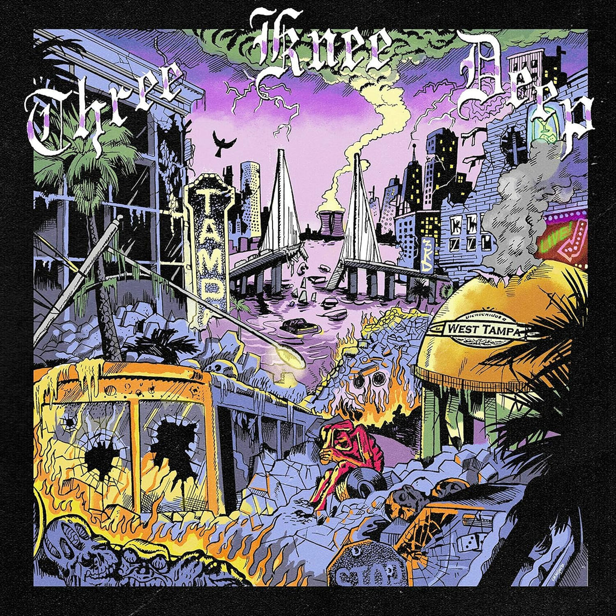 CD cover illustration depicting a stylized cityscape in shades of yellow and black.