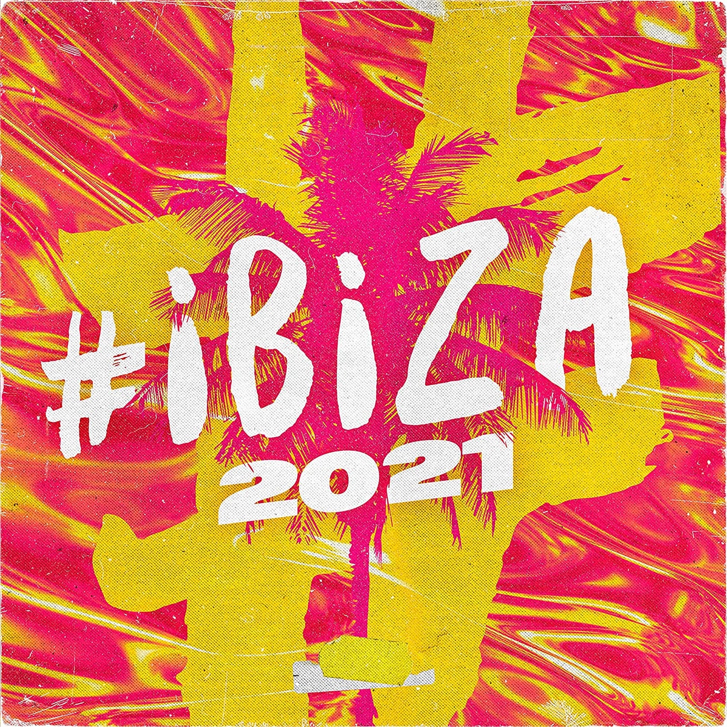 CD cover for "#Ibiza 2021" with palm trees and bright colors.