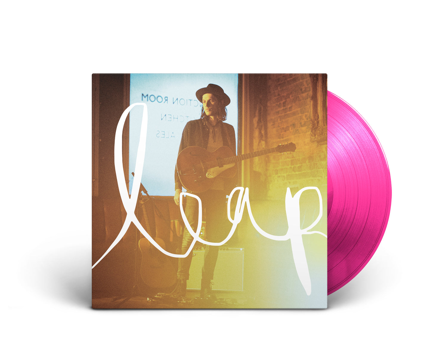 Sealed vinyl record and CD of James Bay's "Leap" album, signed and displayed together.