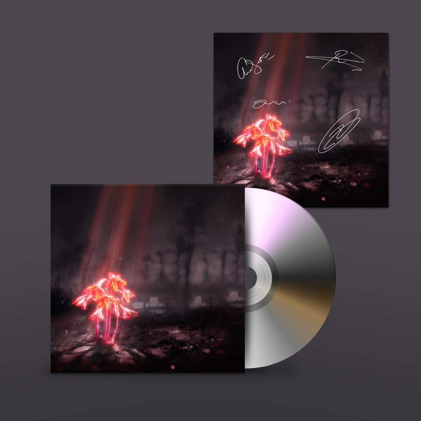 "CD case with glowing red flowers on dark background, Enter Shikari album artwork."