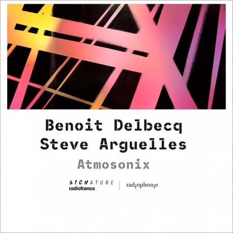 CD cover for “Atmosonix” by Benoit Delbecq and Steve Arguelle, abstract pink design.