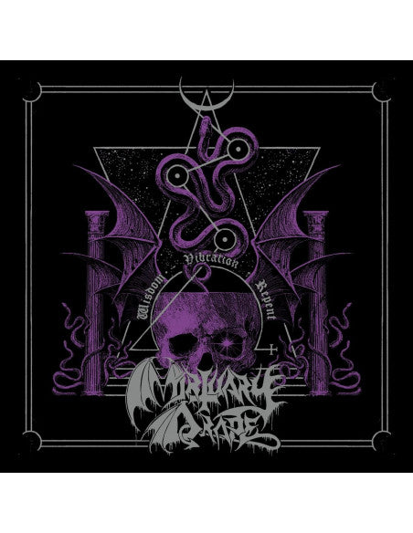 Dark album cover with skull, occult symbols, and band name "Mortuary Drape".