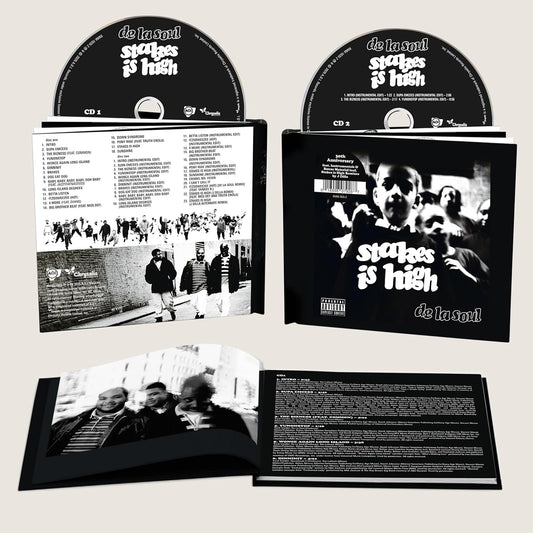 De La Soul “Stakes Is High” 30th Anniversary CD with tracklist visible.