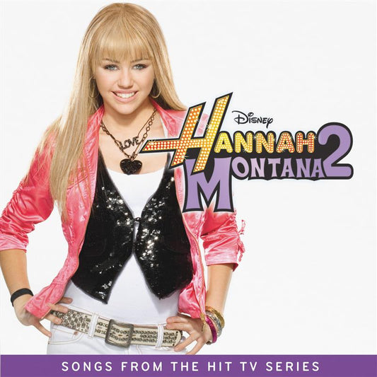 Hannah Montana 2 album cover featuring Miley Cyrus in pink and black.