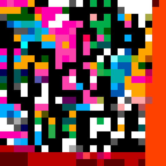 Pixelated abstract album art with bright colors, for The Linda Lindas.