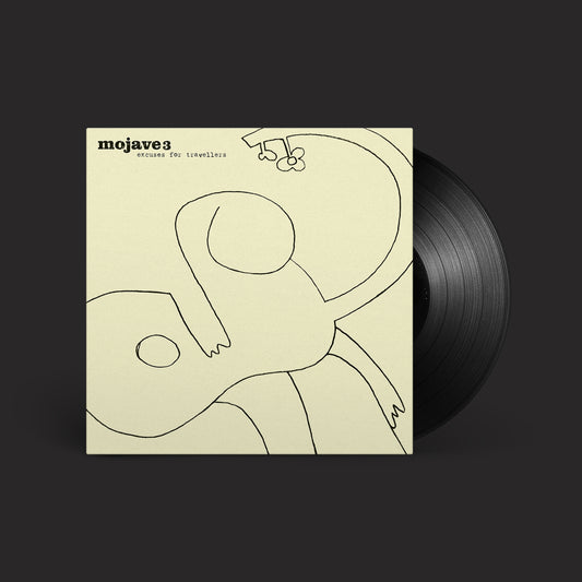 Mojave 3 album cover with abstract line drawing and vinyl record.