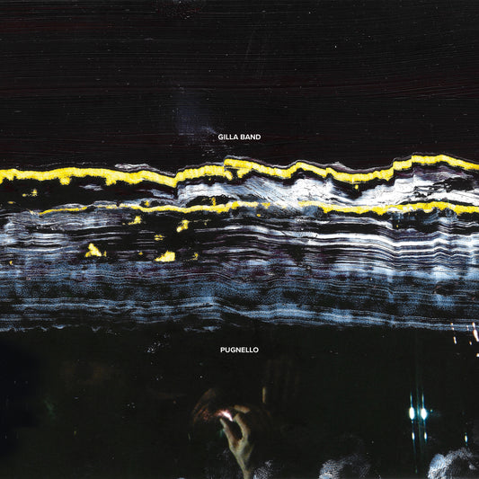 Gilla Band album cover, “Pugnello”, abstract layered black and gold design.