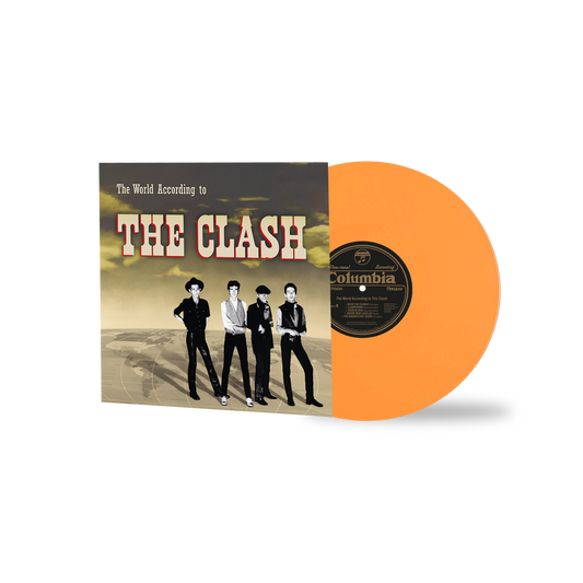 The Clash vinyl record with band photo and orange disc visible.