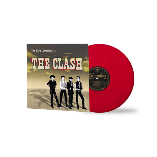 The Clash album cover with band photo and red vinyl record.