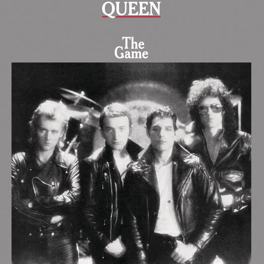 Queen band members in black and white, album cover for "The Game".