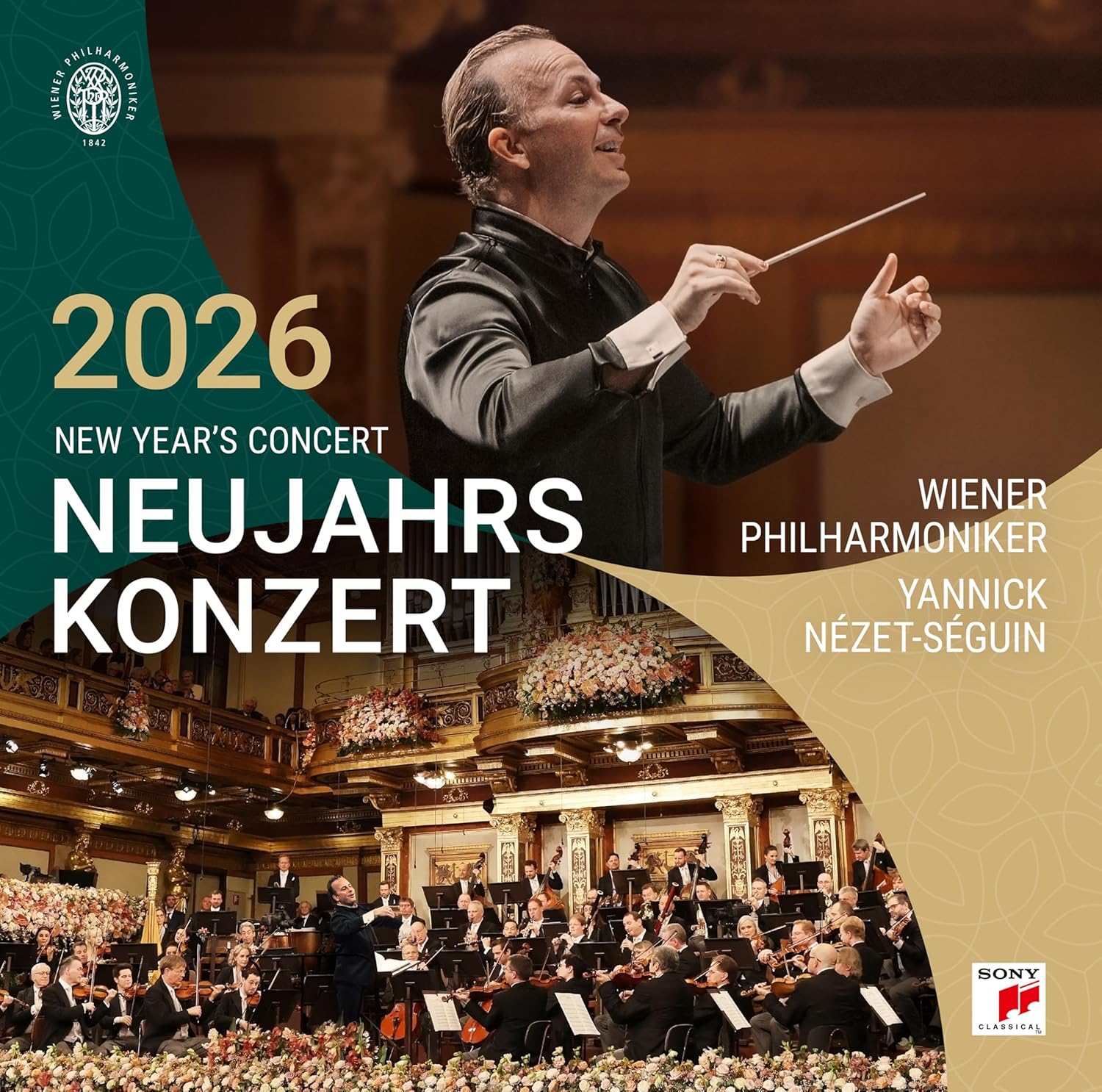 Vienna Philharmonic New Year's Concert 2026 CD cover with Yannick Nézet-Séguin.