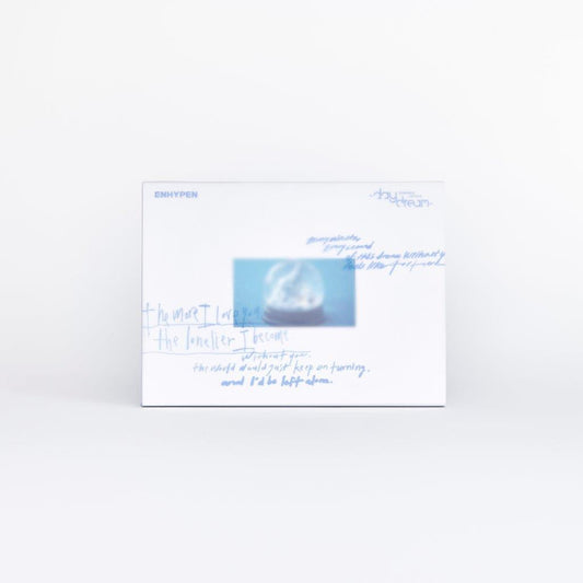 ENHYPEN “daydream” Japan CD case with handwritten text and blue image.