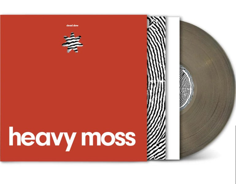 Red album cover with white text and fingerprint design, vinyl record beside it.