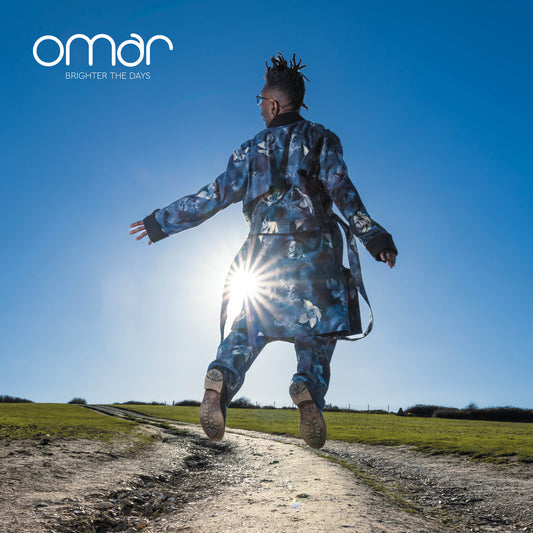 Album cover for Omar’s “Brighter The Days” featuring a leaping figure.