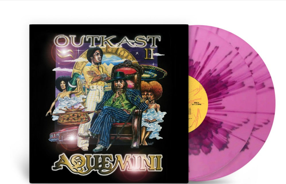 Outkast’s “Aquemini” splatter vinyl LP with cover art featuring musicians.
