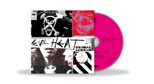 Primal Scream Evil Heat CD album cover and matching bright pink disc.