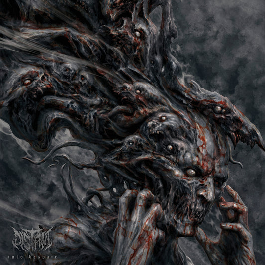 Dark, swirling artwork of monstrous figures with many eyes and hands.