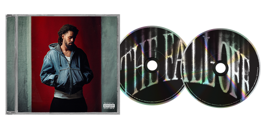 J. Cole's "The Fall-Off" double CD in a clear plastic case.