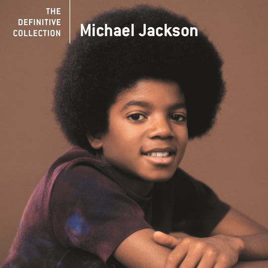 Young Michael Jackson portrait on album cover, brown background.