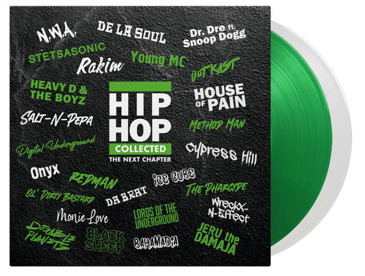 Vinyl record cover with green marbled disc and artist names in white text.