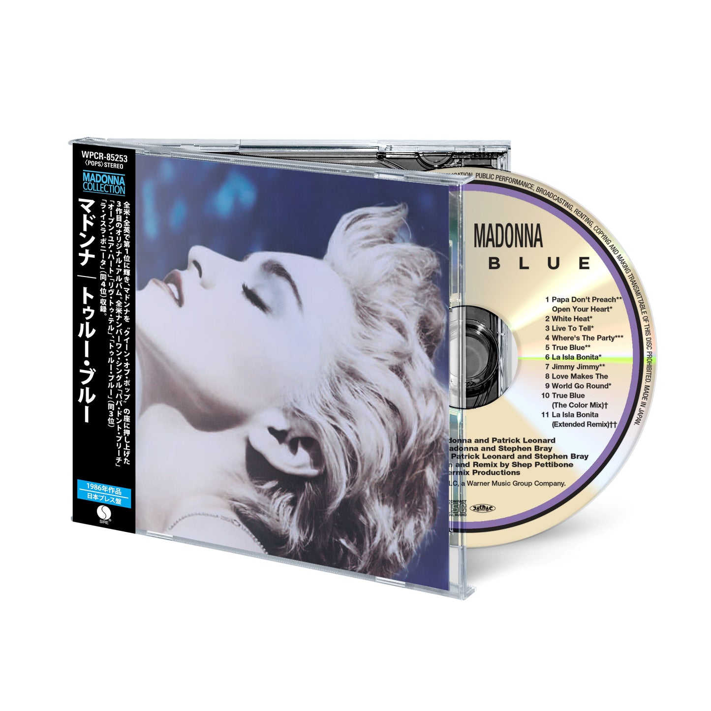 Madonna's "True Blue" CD in jewel case with Japanese text and tracklist.