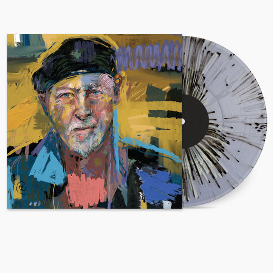 Richard Thompson album cover with painted portrait and marbled vinyl record.