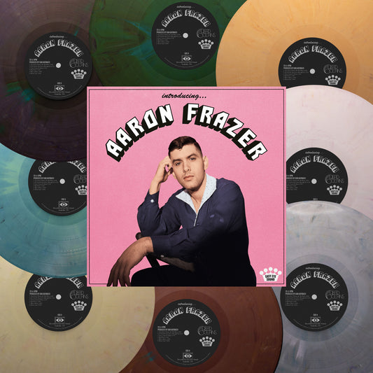Aaron Frazer vinyl record with portrait of the artist in suit.