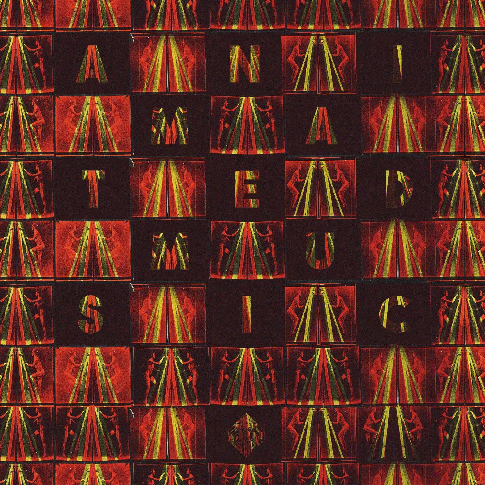 Red and gold patterned vinyl record cover with repeating geometric shapes.