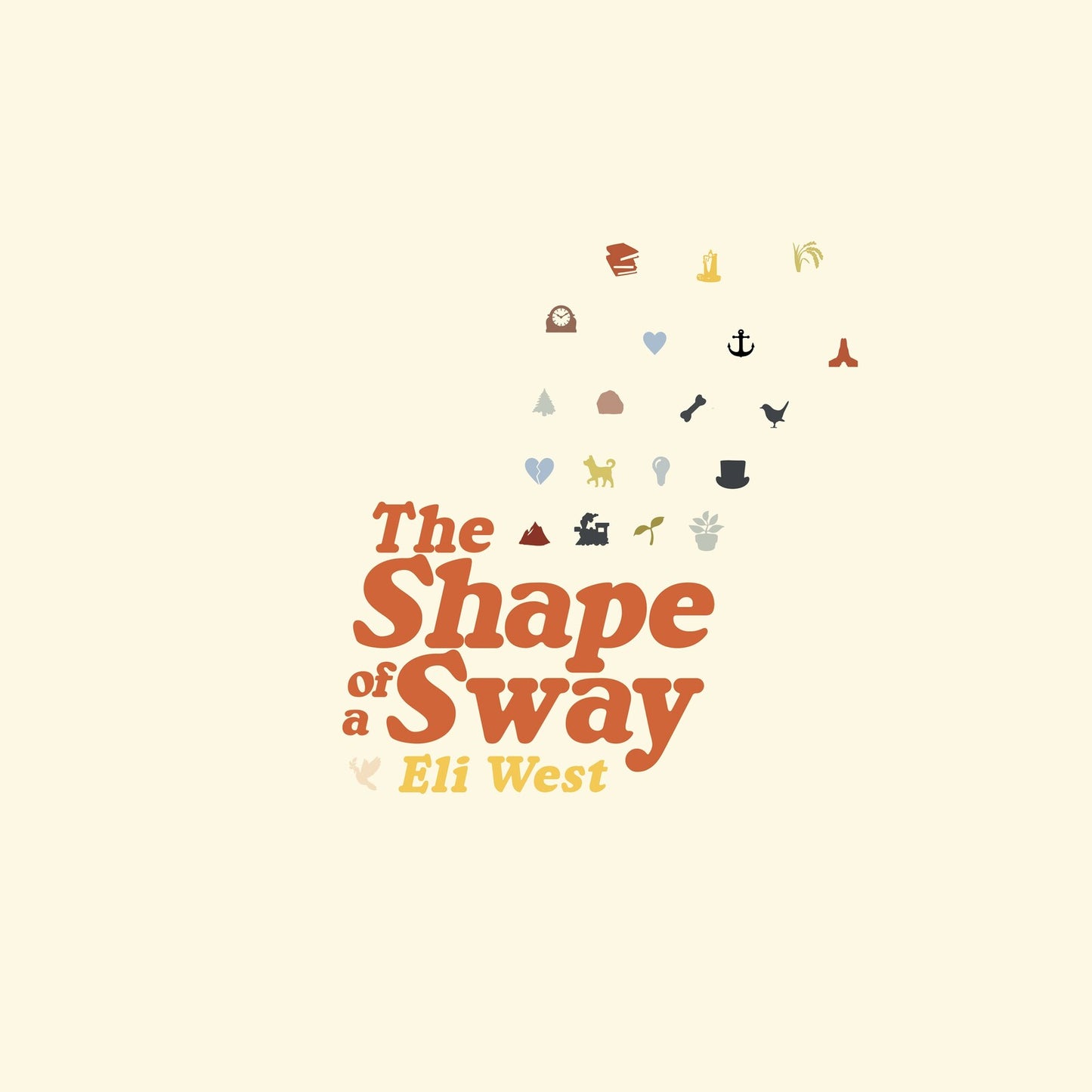 Album cover for "The Shape of a Sway" by Eli West, with colorful icons.