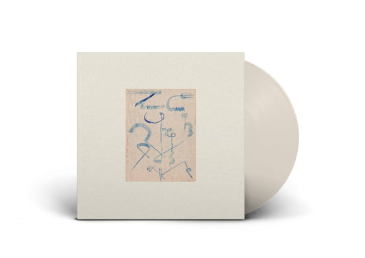 Cream vinyl LP with textured cover featuring abstract blue line art.