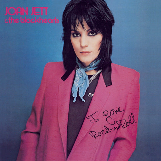 Joan Jett album cover with sky blue vinyl record beside it.