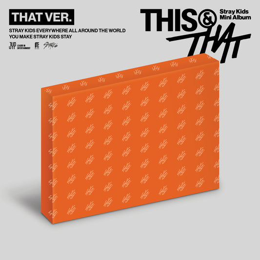 Stray Kids “THIS & THAT” album cover, orange with repeating symbols.