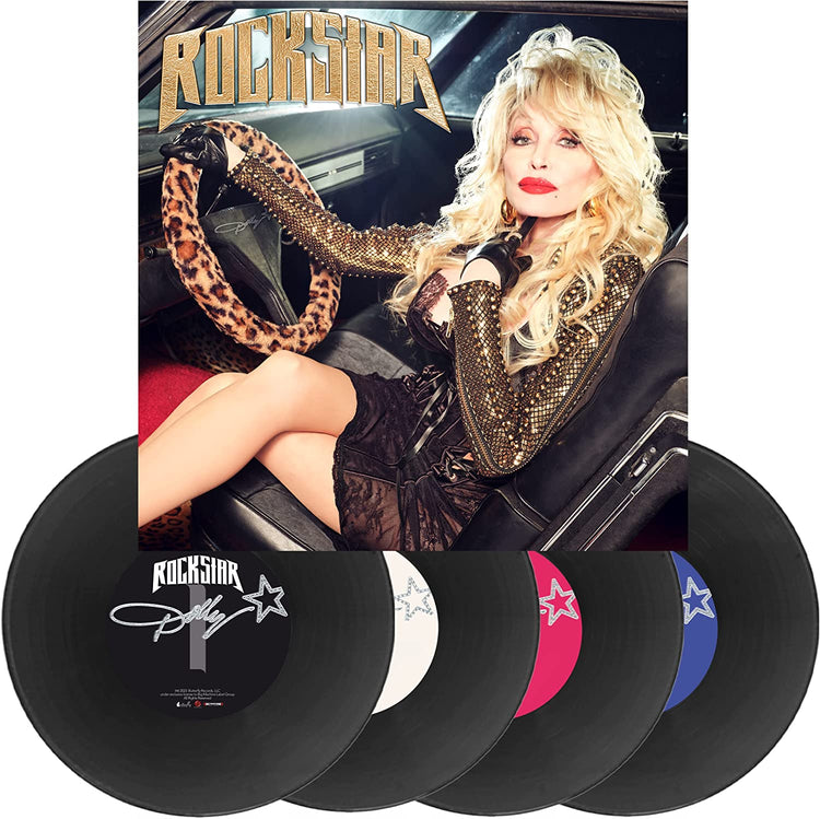 Dolly Parton “Rockstar” vinyl 4LP set with album cover and records.