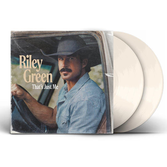 Riley Green That's Just Me album cover with two bone-colored vinyl records.