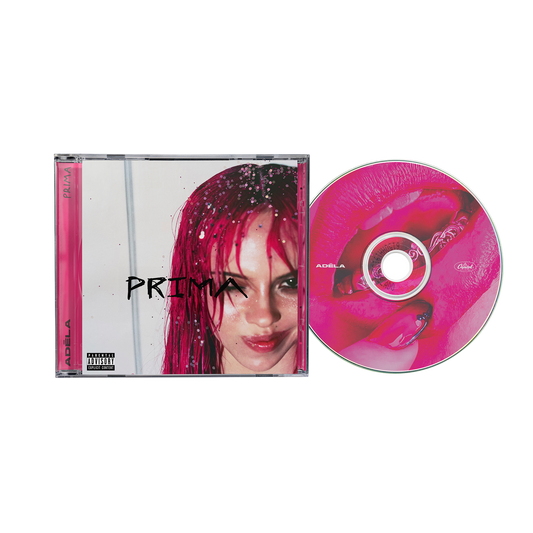 Pink album cover with a portrait of a woman and a CD.