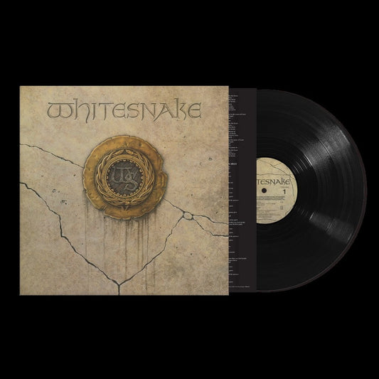 Whitesnake album cover and vinyl record against a white background.